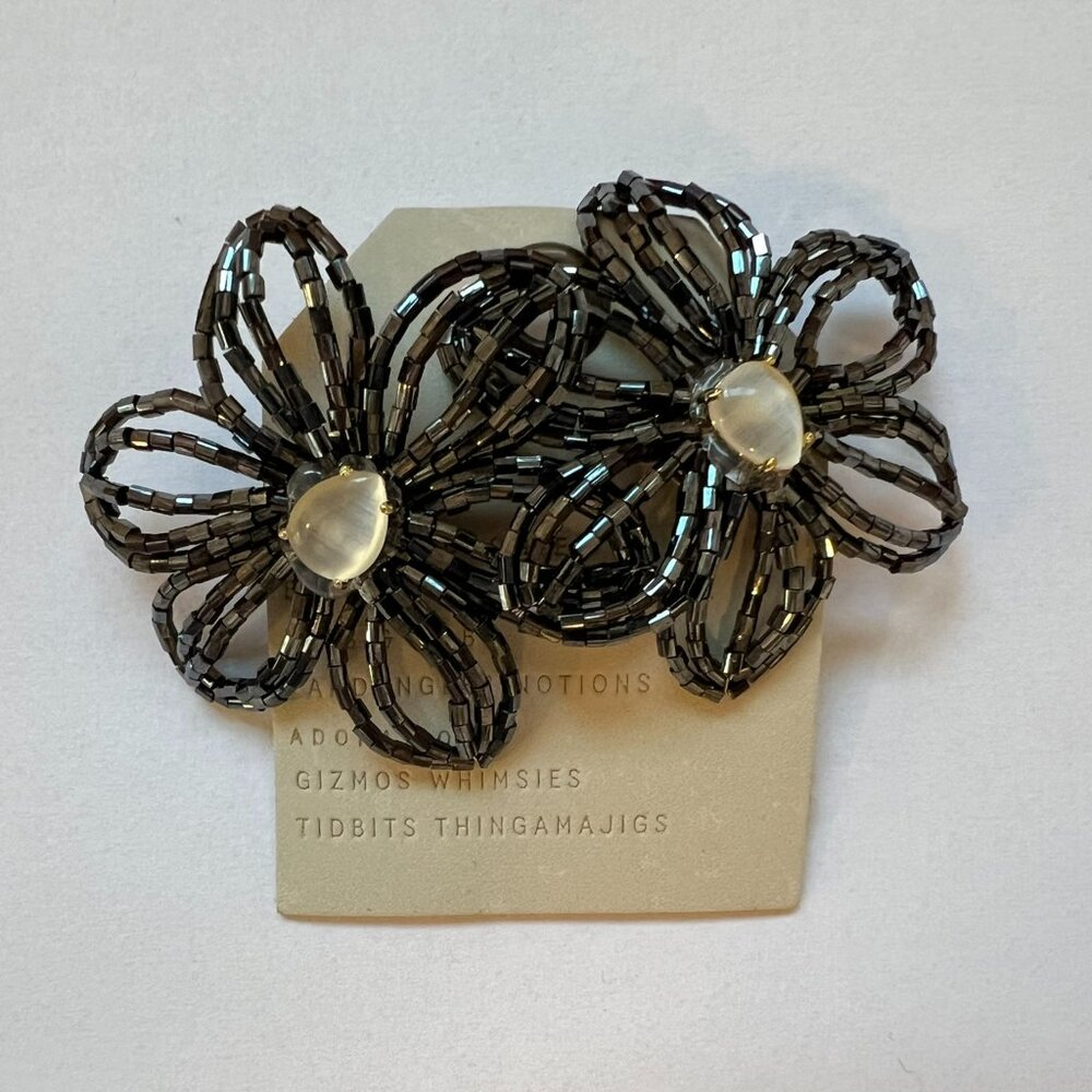 Anthropologie Beaded Flower Earrings in Gray